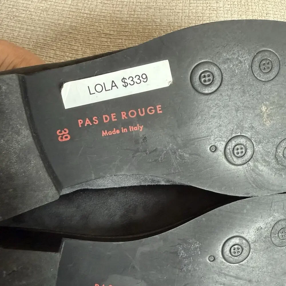 PAS DE ROUGE Lola Black Suede Dressy Loafer‎ Women's 39 US 8.5 Rabbit Fur Tassel